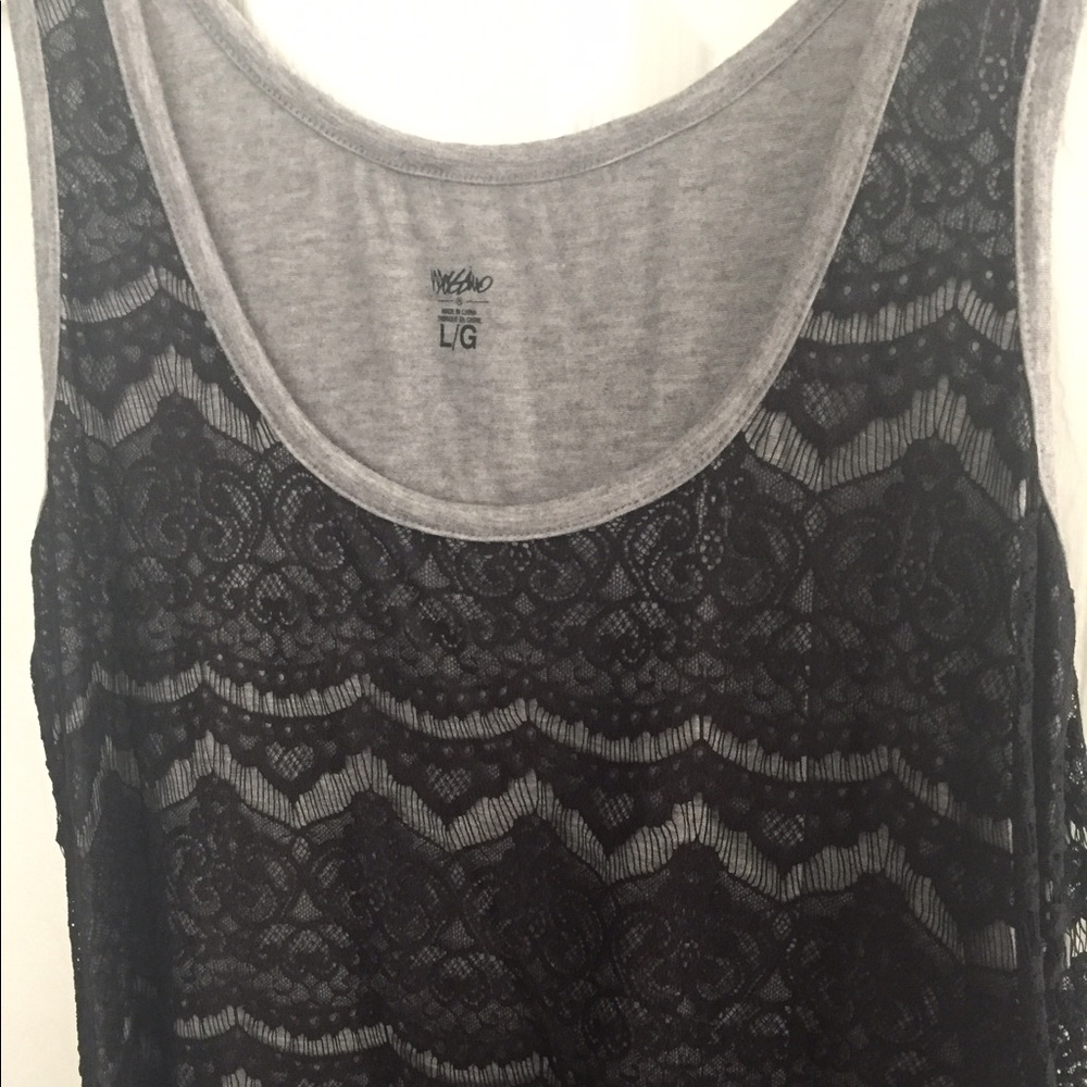 Gray & black lace tank top